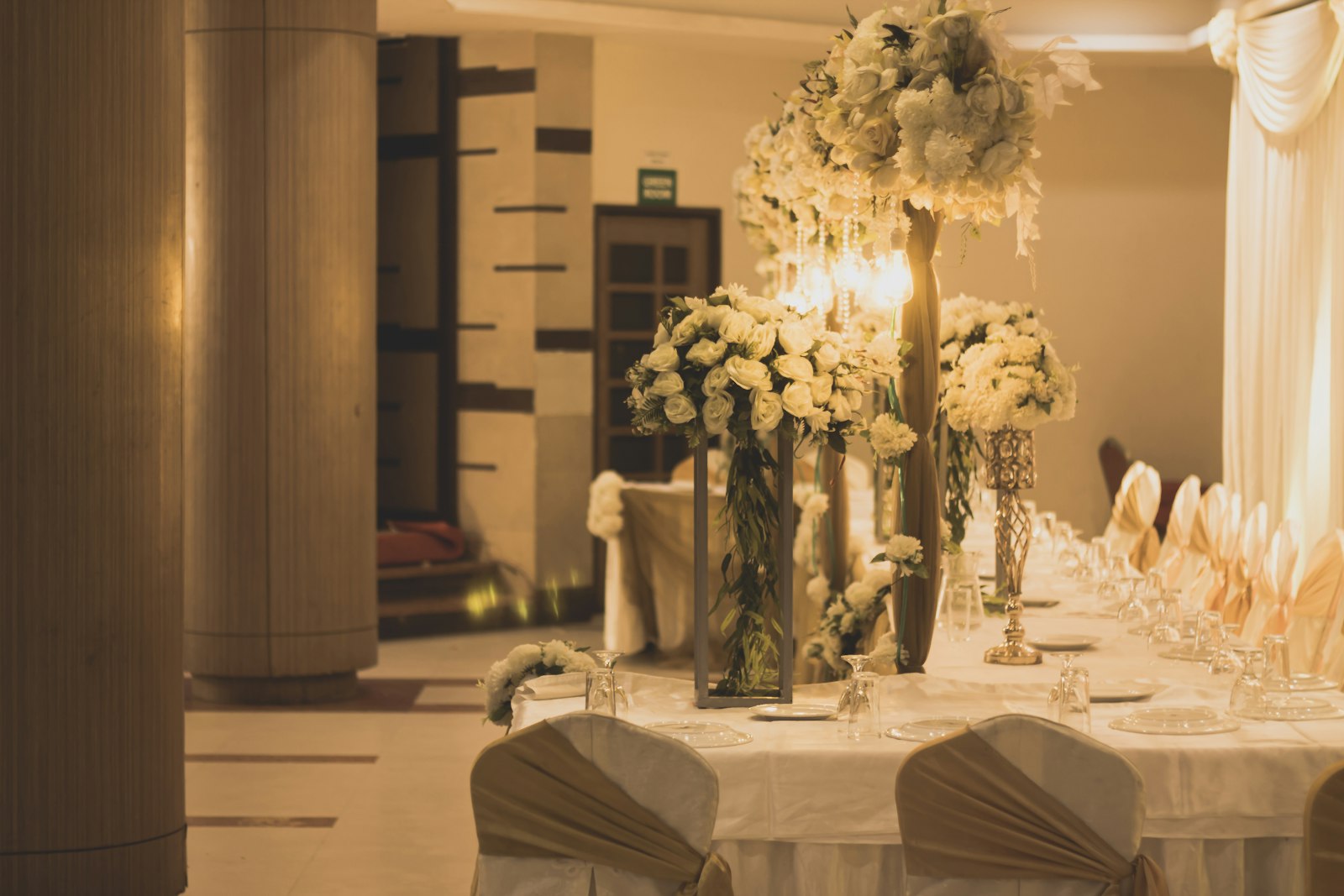 Chandeliers and white florals